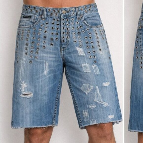 Lonely Island Distressed Cotton Denim Blue Jean Shorts 36 waist like new - Picture 2 of 14